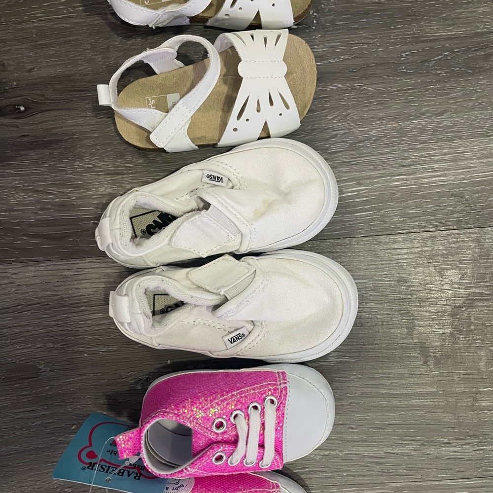 Vans Kids White and Pink Sneakers